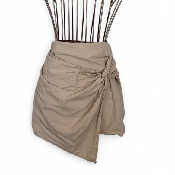 Dreimp Beige Wrap Mini Skirt - Women's Size 6 (M/38) 100% Cotton Asymmetrical - Picture 1 of 5
